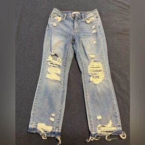 Flying Monkey Light Blue Distressed Straight Leg Jeans